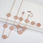 3Pcs Stainless Steel Hot Selling Gold Plated Clover Necklace Earrings Bracelet Jewelry Set Five Leaf Flower Jewelry For Women