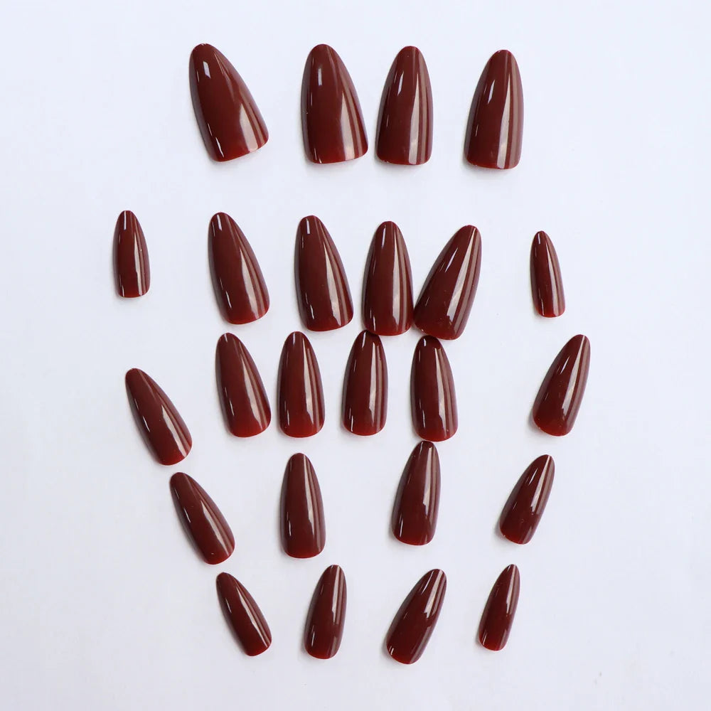 ARTAUG 24PCS Press On Nails Short Almond Wine Red High Saturation Fake Press On Nails  Korean Press On Nails Valentine'S Day