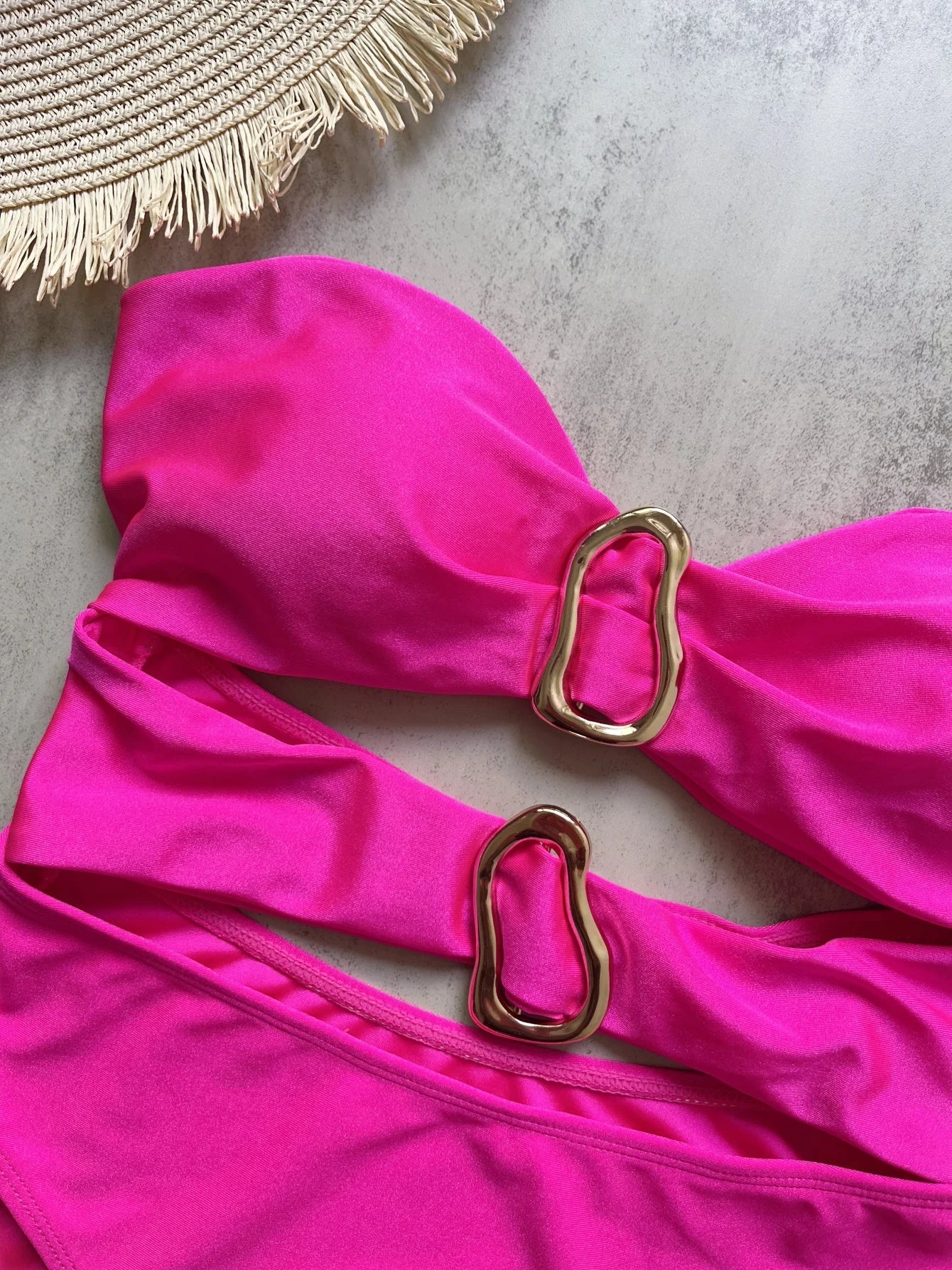 3 Colors Sexy Metal Rings Cut Out Women Swimwear One Piece Swimsuit Female Bandeau High Leg Cut Bather Bathing Suit Swim B022D