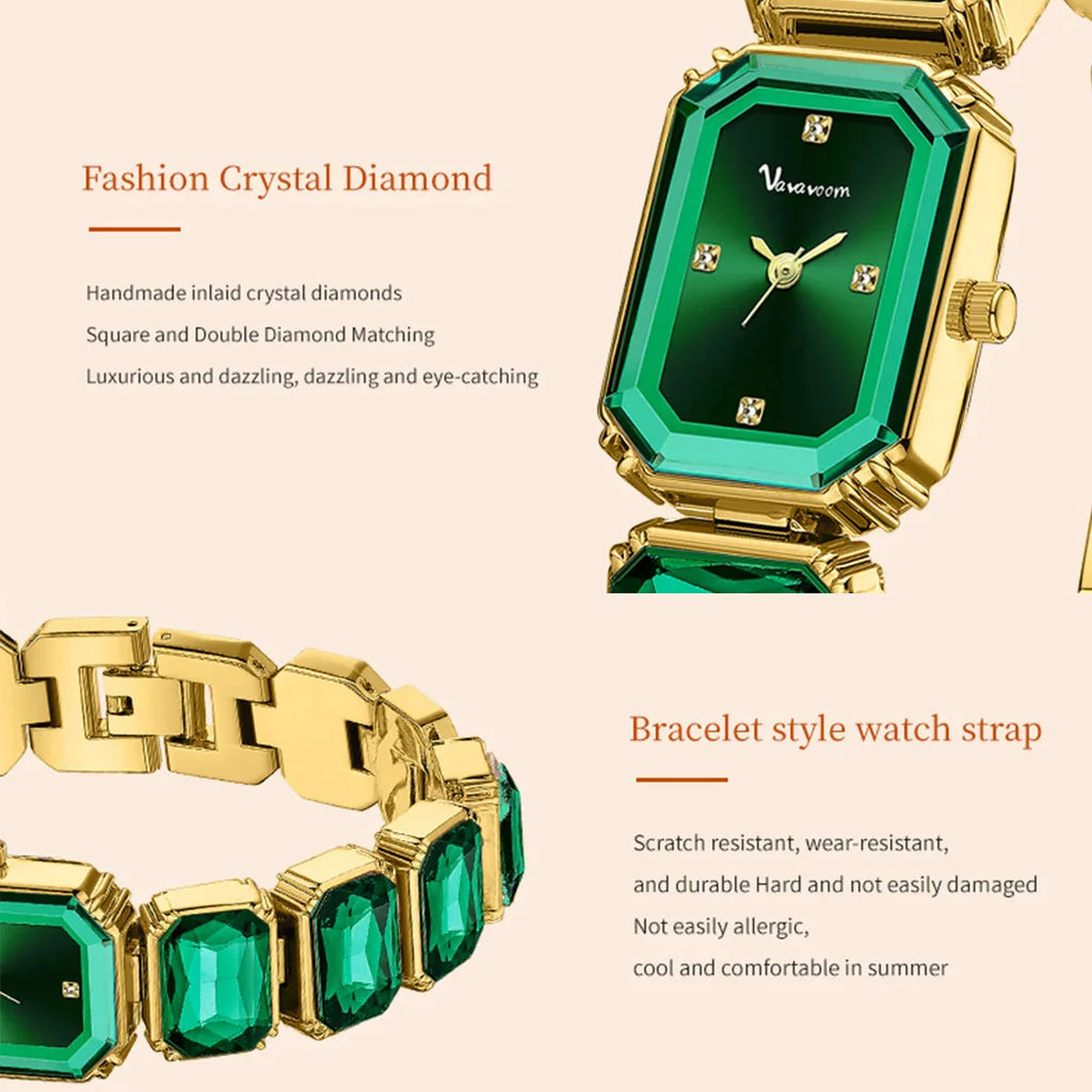 1PC Luxury Women's Watch Fashion Stainless Steel Gold Gorgeous Water Diamond Square Quartz Movement Gift Wrist Watches for Women