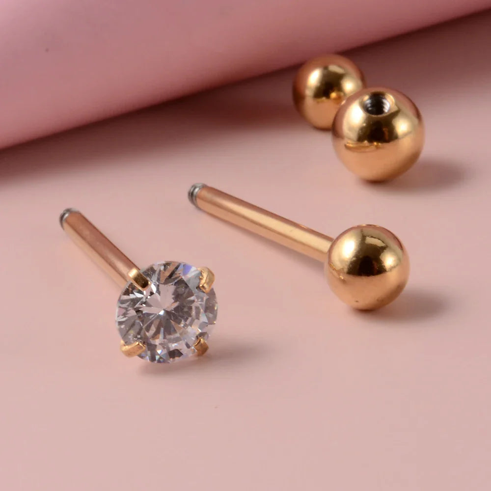 2PCS Anti-Allergy Surgical Steel  Prong Zircon Tongue Barbell Piercings Ball Tongue Barbell Rings Fashion Piercing Jewelry