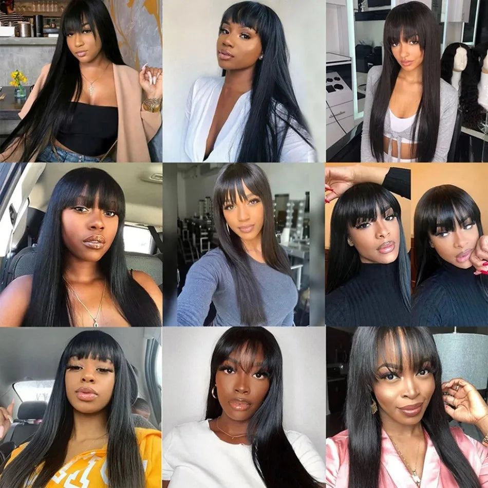3x1 Middle Part Lace Wig Bone Straight Cheap Wigs Full Machine Made Human Hair Wig with Bangs for Women on Clearance Sale