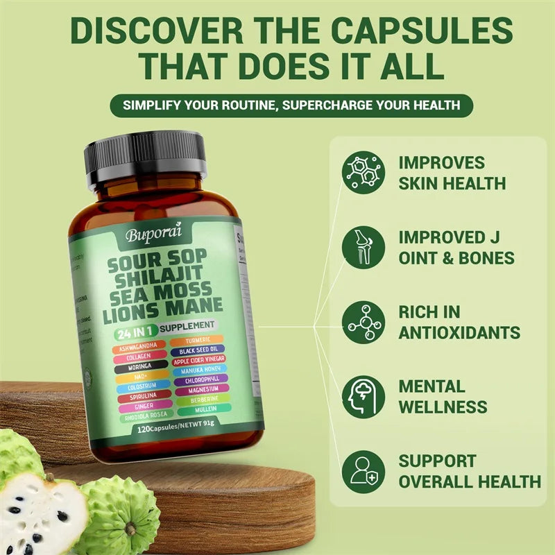 24-In-1 Soursop Supplement - Improve Skin Health, Anti-oxidation, Promote Digestion, Intestinal Detoxification