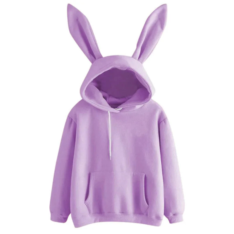 2025 autumn and winter new women's clothing Harajuku Wei hooded rabbit hoodie solid color loose casual women's top women's coat