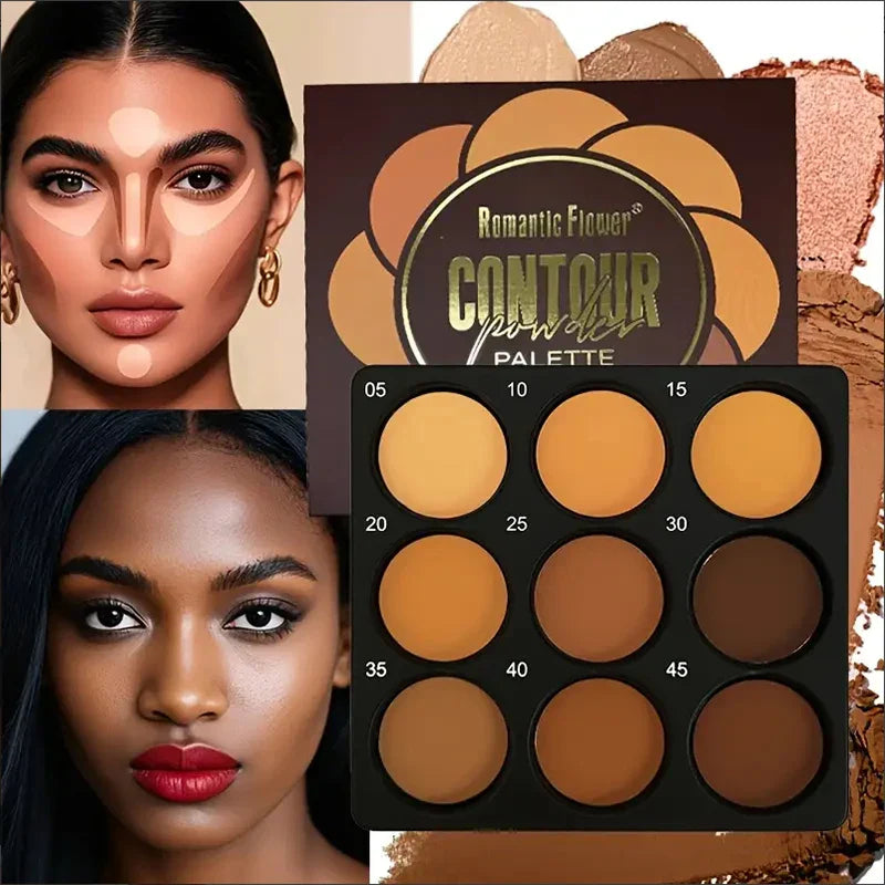 Dark Skin Tone 9-in-1 Face Palette Waterproof Concealer 9 Shades Contour Bronzer Wheat Makeup Palette for Women