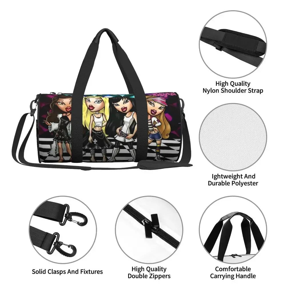 Bratz Glitter Sparkle Gym Bag Weekend Sports Bags Gym Accessories Travel Pattern Handbag Retro Fitness Bag For Male Female