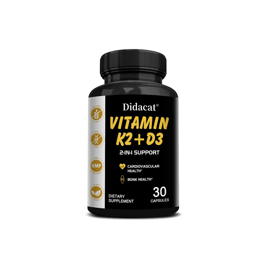 Didacat Vitamin D3+K2 Capsules, Support Calcium Absorption Bone Teeth Heart Brain Health Joints Immune Function