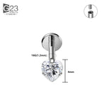 1/10PCS ASTM F136 Titanium 16G Heart CZ Threaded Labret 3mm/4mm CZ Cartilage Tragus Helix Nose Stud Piercing Jewelry
