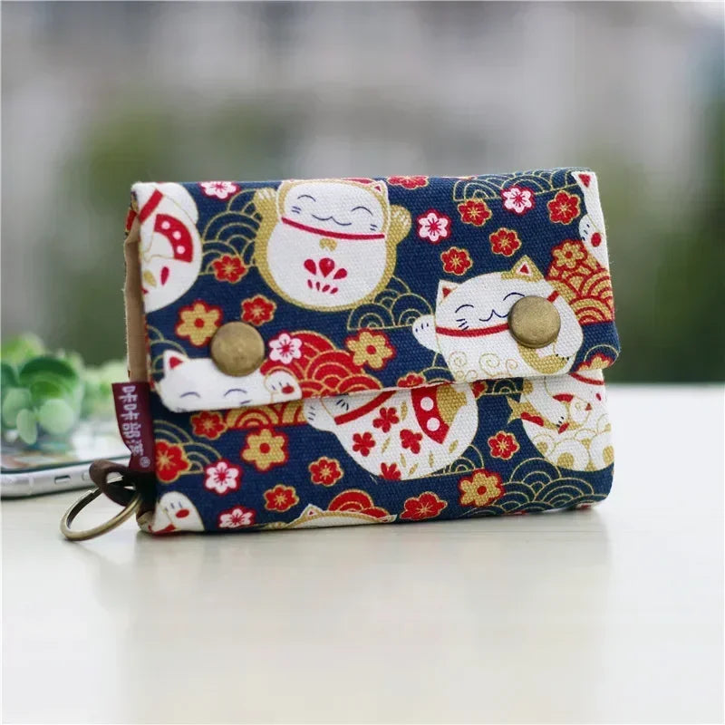1pcs New Canvas Cartoon Totoro Cat Printed Flower Dog Women Short Wallet Cute Mini Money Key Bag Coin Pocket Purse for Children