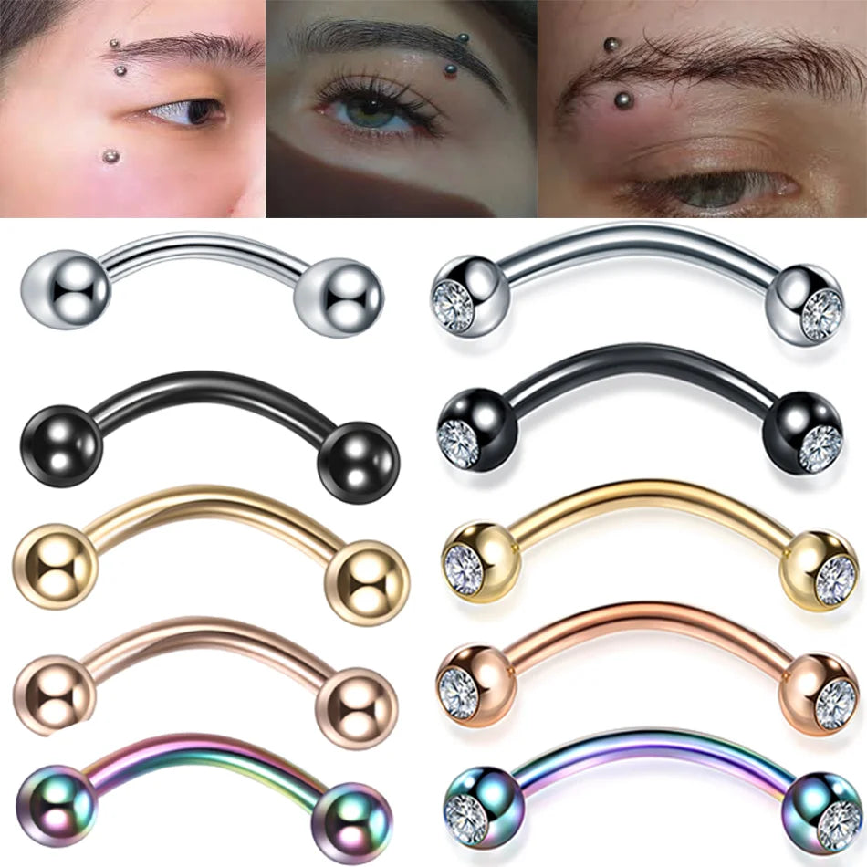 1PC 6/8/10mm Stainless Steel Banana Piercing Ring 3mm Ball Eyebrow Piercing Curved Barbell Ring Snug Daith Helix Rook Earring
