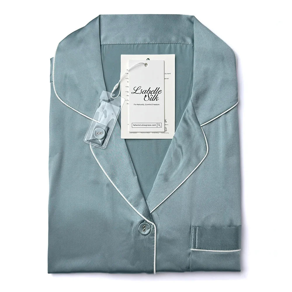 100% Real Mulberry Silk Womens Pajamas Set Sleepwear Pjs Button Down Short Sleeve Shirt Top and Shorts Loungewear 2 Piece M-4XL