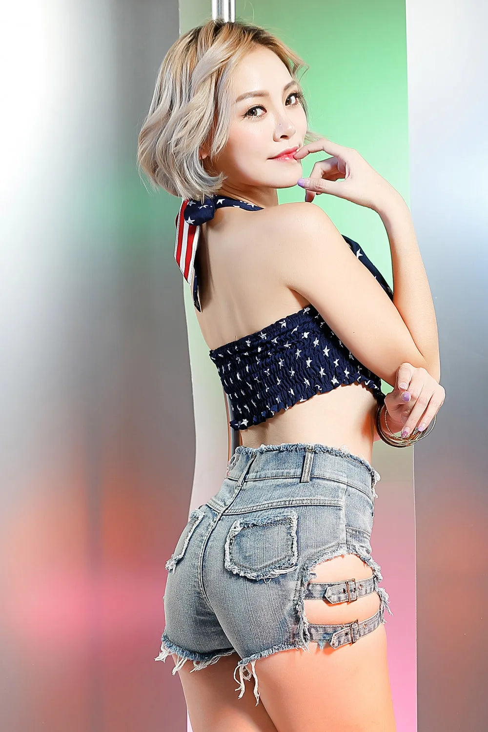 648 # New Sexy High Waist Perforated Bar Hot Pants Summer High Elastic Plus Size Fashion Casual Jeans Denim Shorts Women