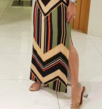 Colorful Striped Print Side Slit Maxi Dress Women Colorblock Sleeveless Slim Long Dresses Summer Streetwear Vestidos Para Mujer