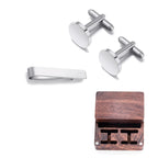 Custom Engraved Round Cufflinks & Tie Clip Set Stainless Steel Anniversary Wedding Birthday Groomsmen Gift for Father Husband