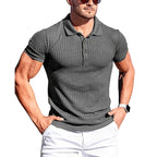 Brand Name Stylish Summer Polo - Men's Elastic Short Sleeve with Bold Stripes and Stand Collar