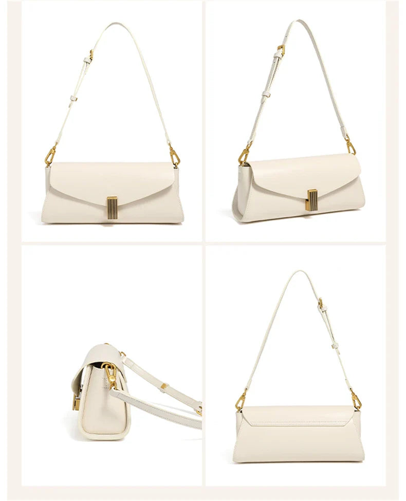 Burminsa Trendy Genuine Leather Underarm Shoulder Bags For Women 2025 Luxury Designer Crossbody Purses Flap Lock Ladies Handbags