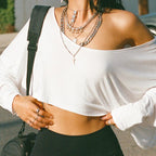 BIIKPIIK Casual Off Shoulder Solid Knitted Tops Concise Skew Collar Long Sleeve Autumn Tees For Women Sporty Irregular T-shirts