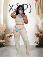 2 Piece Sets Womens Outfits Elegant Stretchy Knitted Summer Suit Sexy Sleeveless Top and Pant Suit Wholesale Dropshipping