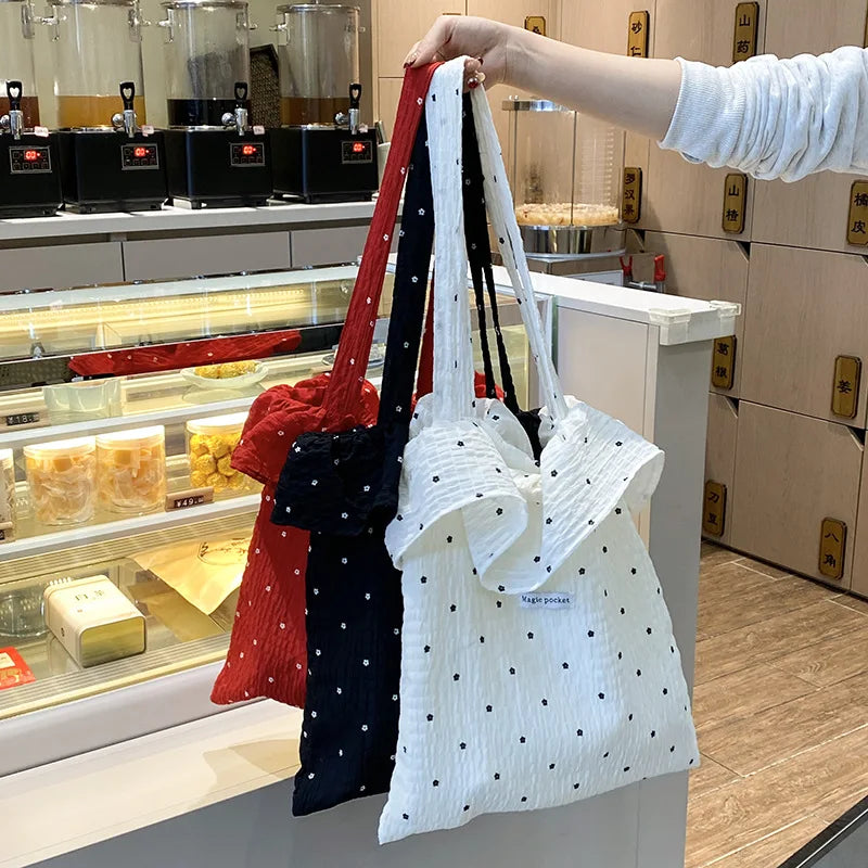 All-match Wave Point Chiffon Shoulder Bag Large Capacity Fairy Mesh Handbag Commuting Bag Korean Style Tote Bag Women