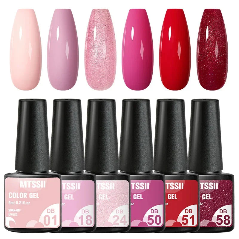 6PCS/SET Glitter Bright Pink Peach Gel Nail Polish Kit Spring Colorful Semi Permanent Soak Off Art UV Gel Varnish For Manicure