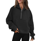 Half Zip Sweatshirts Cropped Hoodies Fleece Womens Quarter Zip Up Pullover Sweaters Fall Outfits 2024 Winter Clothes