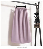 2025 Summer Female Fashionable Versatile Solid Skirts High Waisted Mid Length A-line Plus Size Skirt Split Wrap Body Skirt