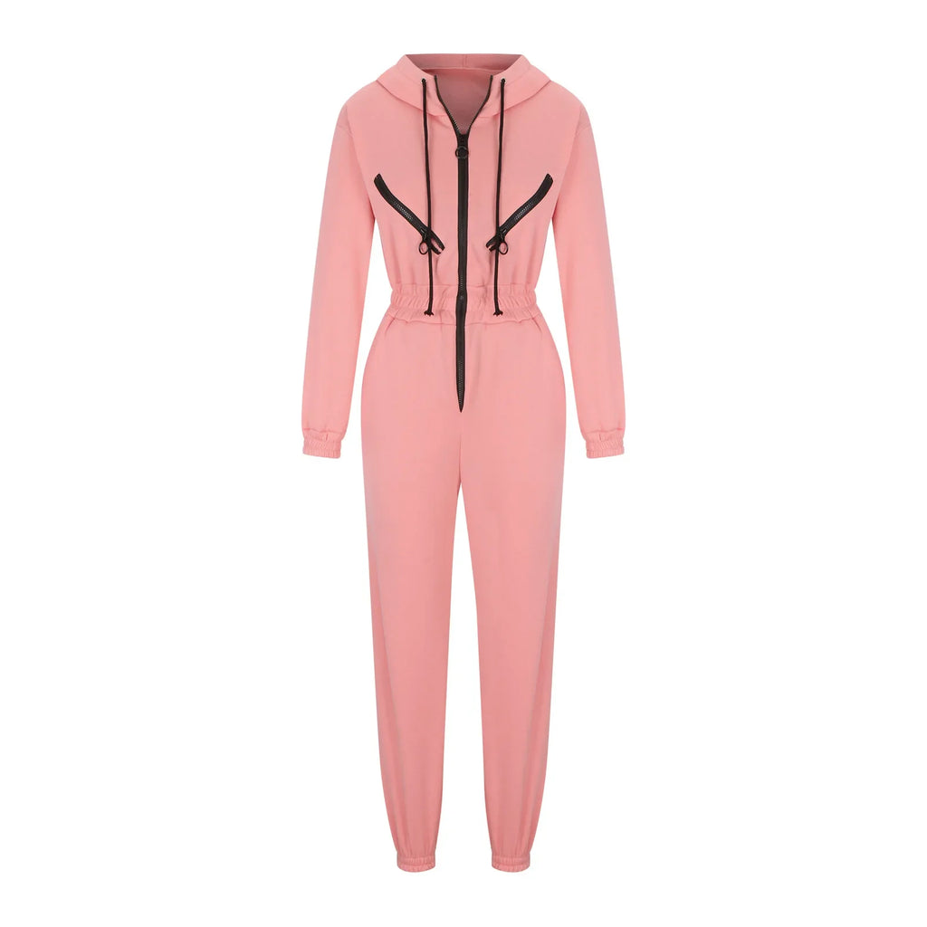 Autumn Women's Monochrome Long-Sleeved Jumpsuit Solid Color Zip-up Sportswear Female Winter Casual Tracksuit Fashionable Hoodies