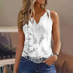2024 New Casual Small Vest T-shirt Suspenders Woman Clothes Fashion V-neck Painted Grace Top Ladies Tank Top Camisole for Summer