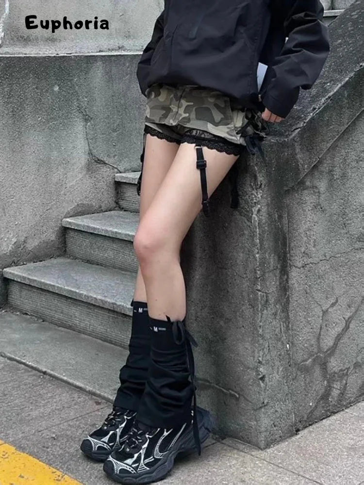 Euphoria American Y2k Mini Skirt With Lace Women Gothic Punk Camouflage Denim Skirt Streetwear Summer Harajuku Retro Spicy Y2k