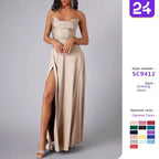 Backless Slimming Long Evening Dress Women Sexy V Neck Sleeveless Gown With Waist Tie For Formal Party Wedding Guest Maxi Dress