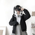 Deeptown Kawaii Zip Up Hoodies Black Japanese Preppy Style Sailor Collar Sweatshirts Sweet Lolita Coats Loose Cute Top Soft Girl