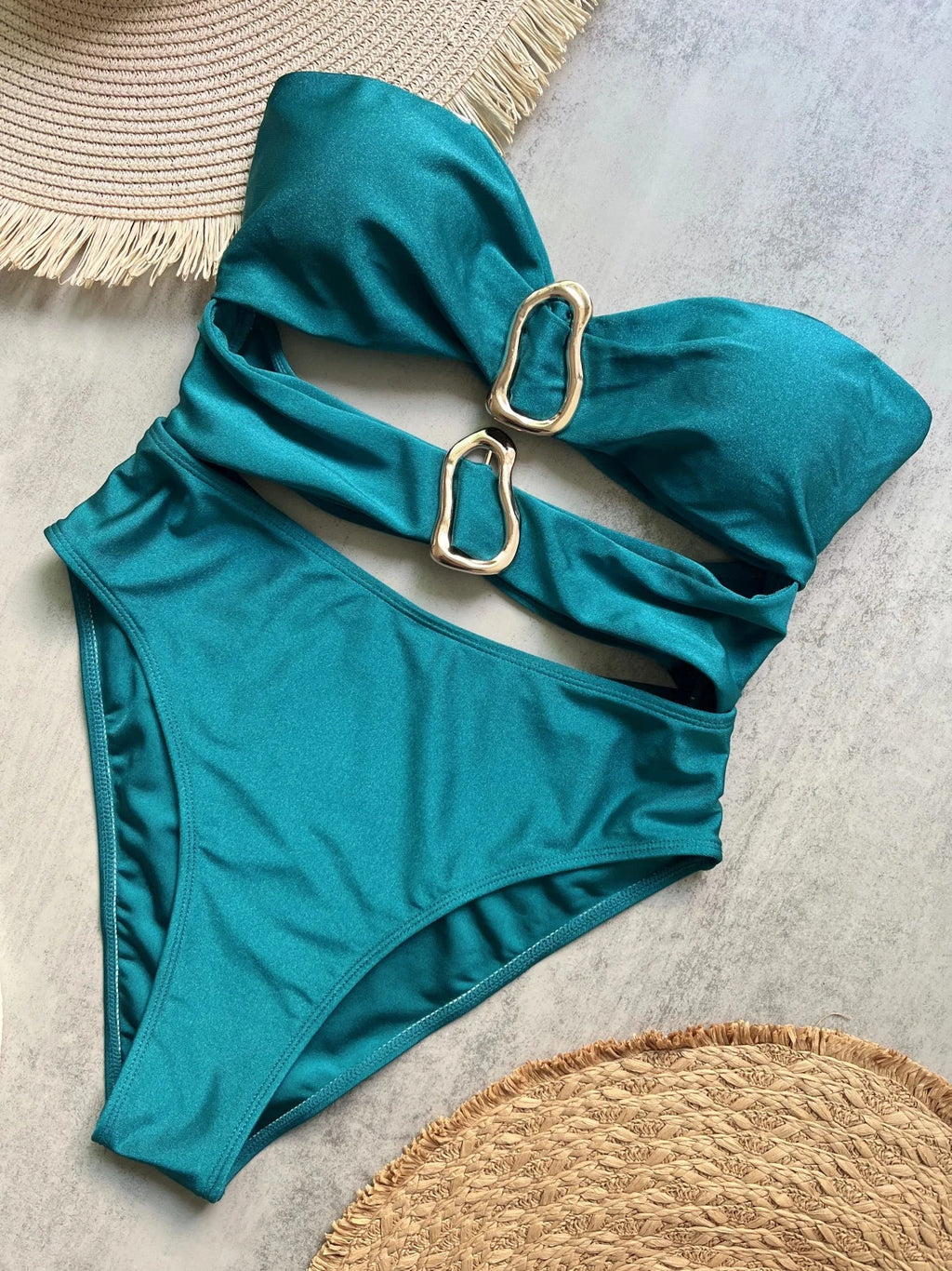 3 Colors Sexy Metal Rings Cut Out Women Swimwear One Piece Swimsuit Female Bandeau High Leg Cut Bather Bathing Suit Swim B022D