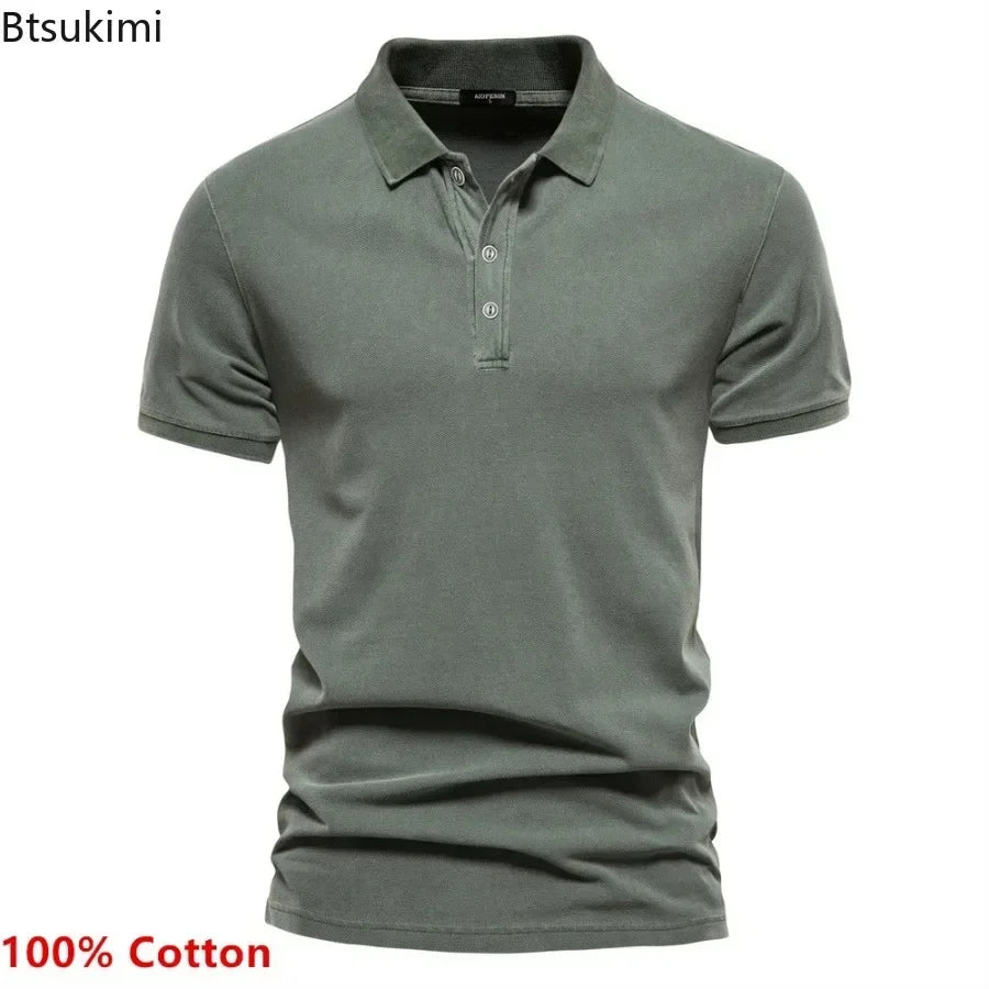 2025 Men's Slim Fit Cotton Polo Shirt - Stylish Lapel Design for Casual & Business Golf Wear