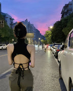 Crop Top Summer Y2K Clothes Fashion Sleeveless Shirts Turtleneck Tees Bandage Tanks Hollow Out Tops Women Sexy Gothic Clothing