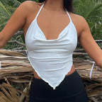 2023 Women Sexy Retro Crop Tops Purple Halter Backless Corset Tops Summer Sleeveless Tie Up Camisoles Wrap Bust Vest Y2k Clothes