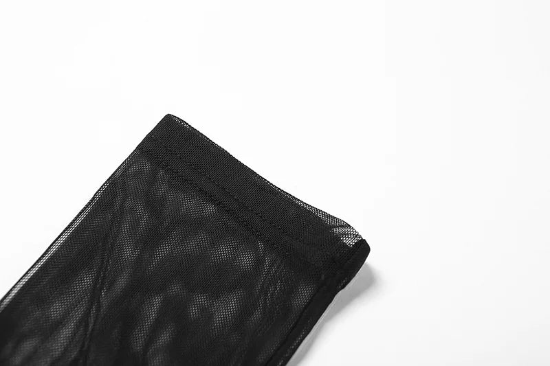 Asymmetrical Cut Out Mesh Crop Top with Sleeves Fairy Grunge  Clothes Transparent Camisole Tank Tops