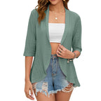 2024 Summer Fashion Ladies Hollow Out Cardigan Boho Tops Women Beach Outwear Casual Three Quarter Sleeve Sunscreen Shirt