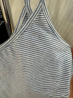 Blue Striped Tank Shorts Pajama Set Women Summer Sleeveless Crop Top+Elastic Waist Straight Short Pant Cotton Home 2 Piece Sets