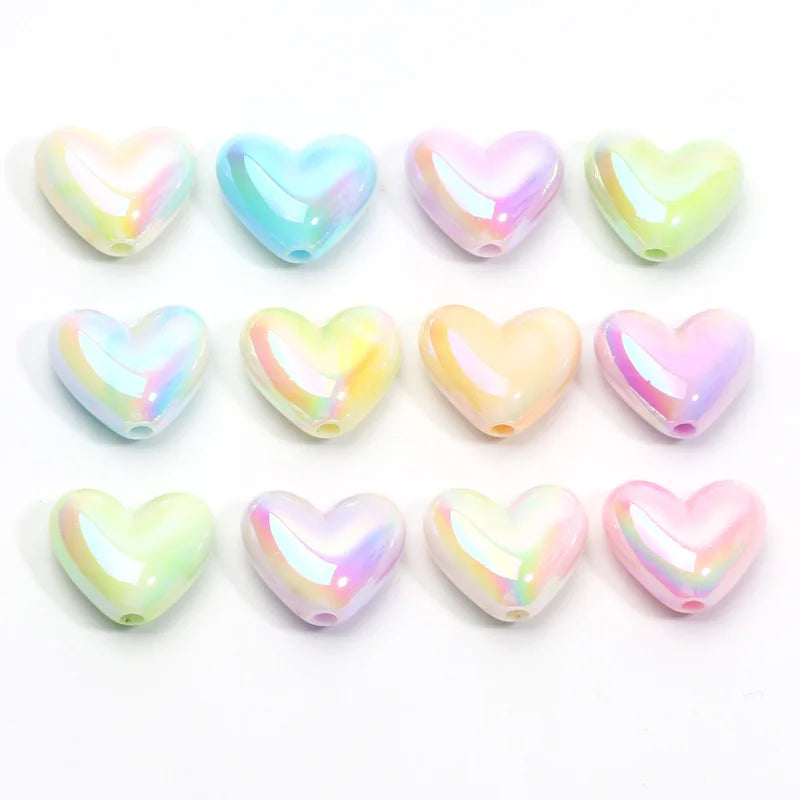 10pcs 15x17mm Macarons ABS Spacer Beads Gradients Heart Acrylic Beads For Diy Jewelry Making Bracelet Necklace Earrings Pendant