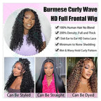 300% Density Burmese Curly Human Hair Wigs 13x4 13x6 HD Full Lace Frontal Wig 100% Human Hair Wigs with Spiral End Natural Black