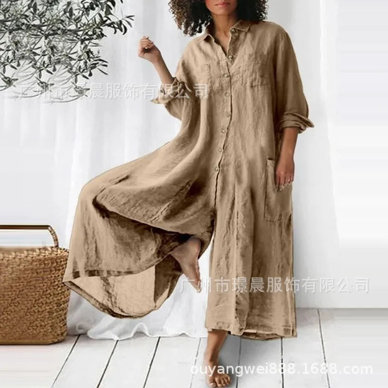 Casual Oversized Womens Jumpsuit 2025 Loose Romper Solid color Single Breasted Beach Playsuit Wide Legs Pants for Women Vestidos