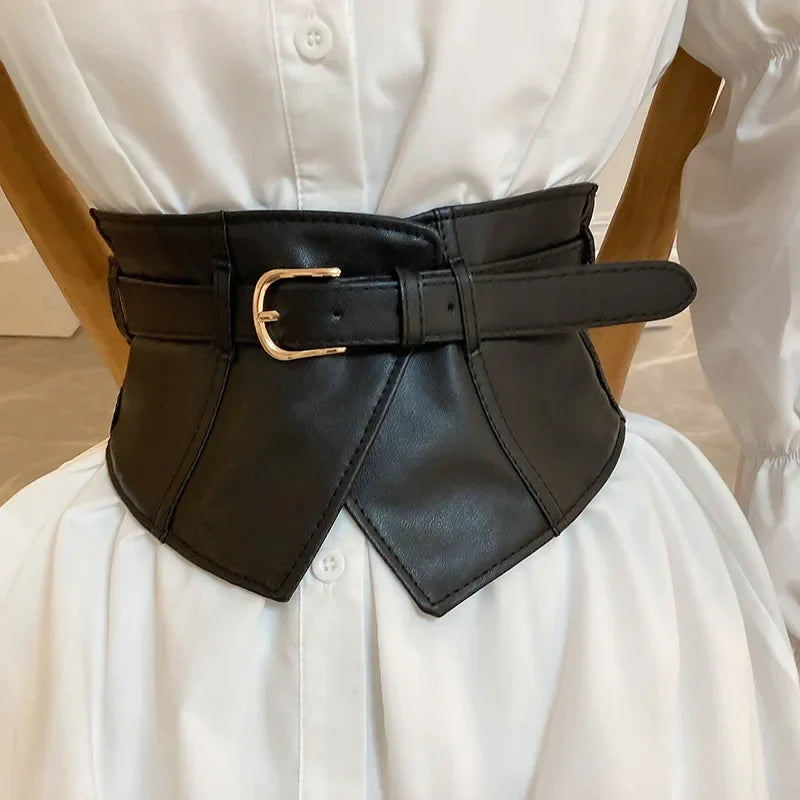 Belt for Women's Fashion with Dress and Coat Design Elastic Waistband Black Versatile Wide Belt Designer Belt