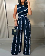 Elegant Women Wide Leg Long Juumpsuit 2024 Spring Summer Fashion Printed Sleeveless Casual Holiday Bodysuits Jumpsuits Trousers