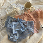 5Pcs Silk underwear, Women's intimate  sexy lovely soft ﻿comfortable bowknot silk  light  thin triangular pants lace splicing