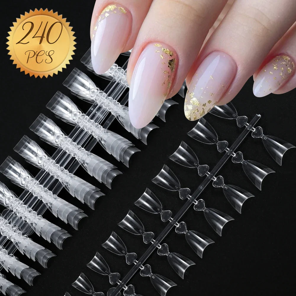 240pcs XS Fake Nails Short Square/Almond False Nail Tips Half Matte Acrylic Square Fingernails DIY For Manicure Extension Tools