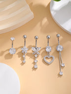 14G Gold Color Series Butterfly Dangled Belly Piercing Sets 5PCS/Lot Heart Flower Curved Navel Navel Ring Belly Button Rings