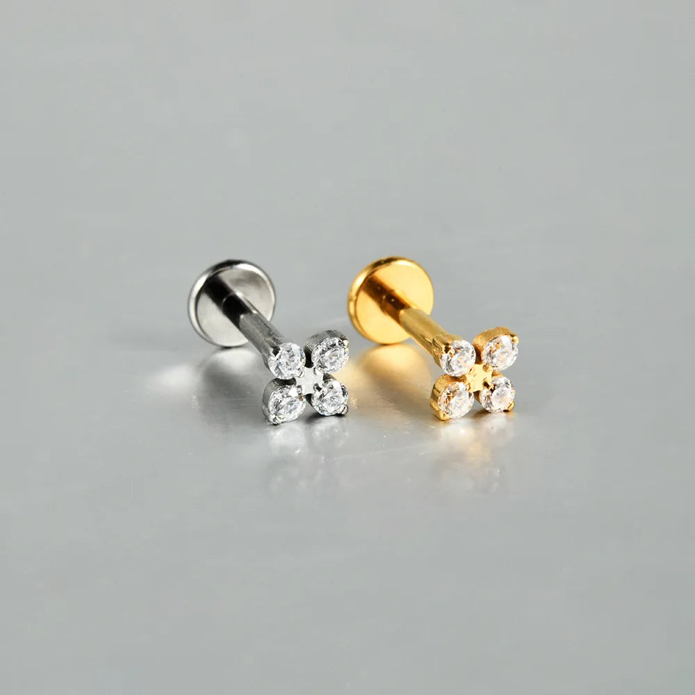 1PC ASTM F136 Titanium Flower CZ Labret Stud Internal Thread Piercing Lip Stud Daith Conch Earring Piercing Jewelry Wholesale