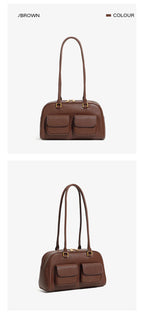 Burminsa Cowhide Genuine Leather Underarm Shoulder Bags For Women 2025 Luxury Designer Korean Bowling Tote Work Ladies Handbags