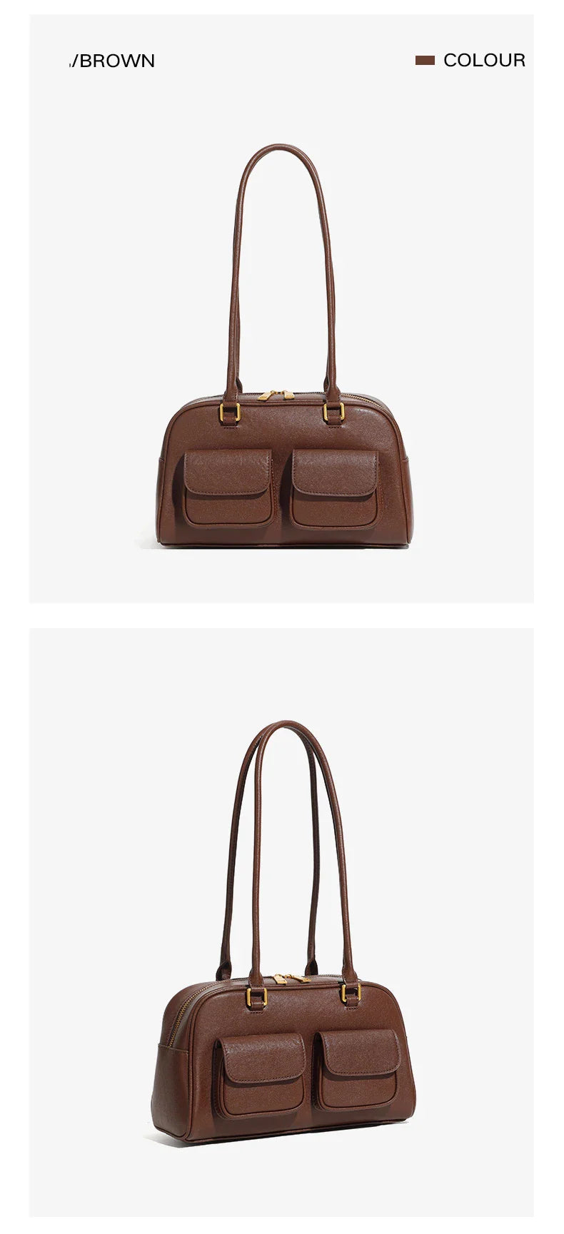 Burminsa Cowhide Genuine Leather Underarm Shoulder Bags For Women 2025 Luxury Designer Korean Bowling Tote Work Ladies Handbags