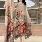 Commute Floral Printed Matching Sets Two Piece Set Casual Round Neck Spring Summer Female Fashion Irregular Hem Long Dress Sets